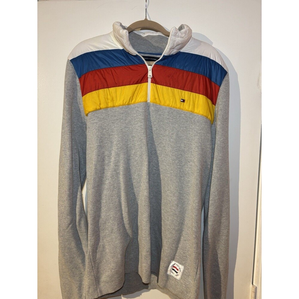 Tommy Hilfiger COLORBLOCK Puffer Panel Pullover Sweater Quarter Zip Mens XL